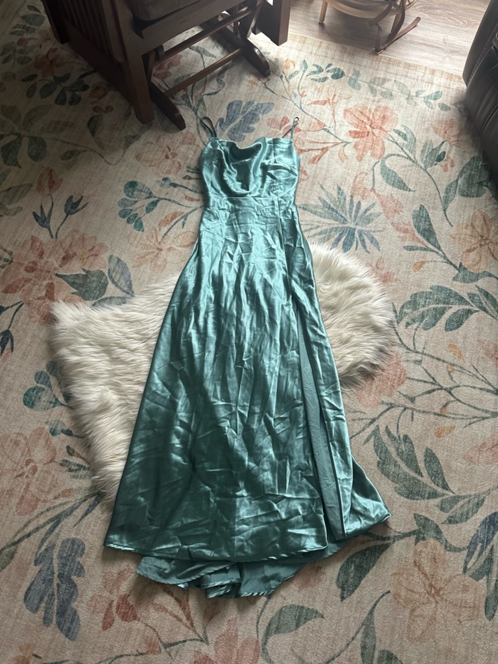 BIRDY GREY Lisa Dress In Shiny Satin Sea Glass - Picture 6 of 9